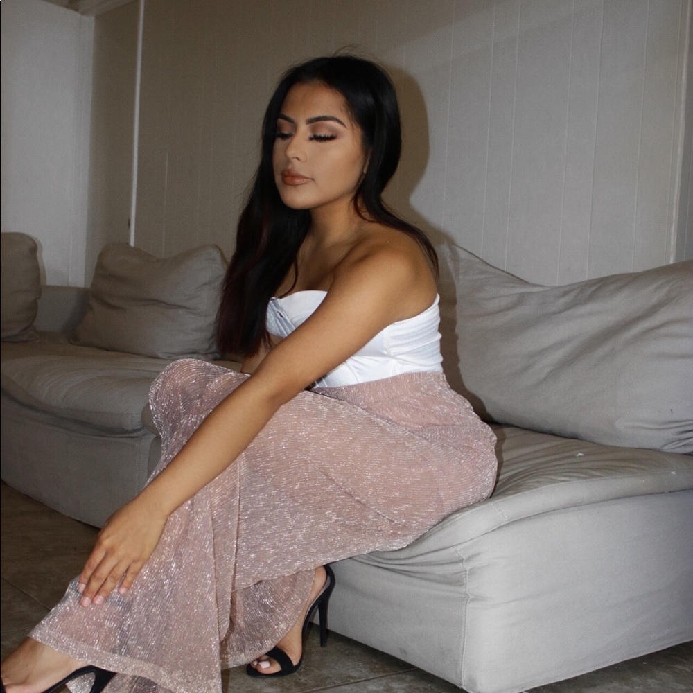 Sparkly pants & white corset